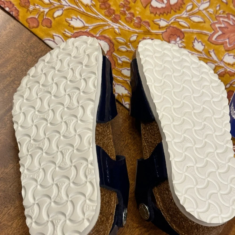 BIRKENSTOCK kids Rio nautical stripes navy Patent BF Marine Sandals